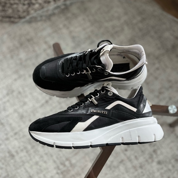 Cesare Paciotti textured detail Leather Black/White Athletic Sneakers Sz 9-10 - Picture 5 of 17